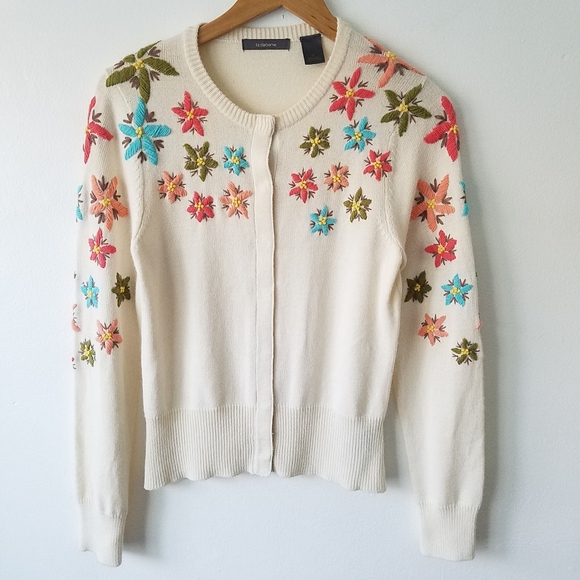 Liz Claiborne Sweaters - Liz Claiborne Embroidered Floral Cardigan Sweater